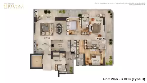 Trevoc Royal Residences Size - 3 BHK 2642 sq.ft*